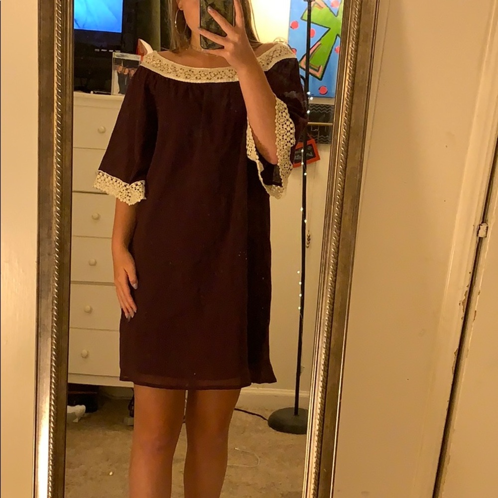 Maroon off the shoulder dress